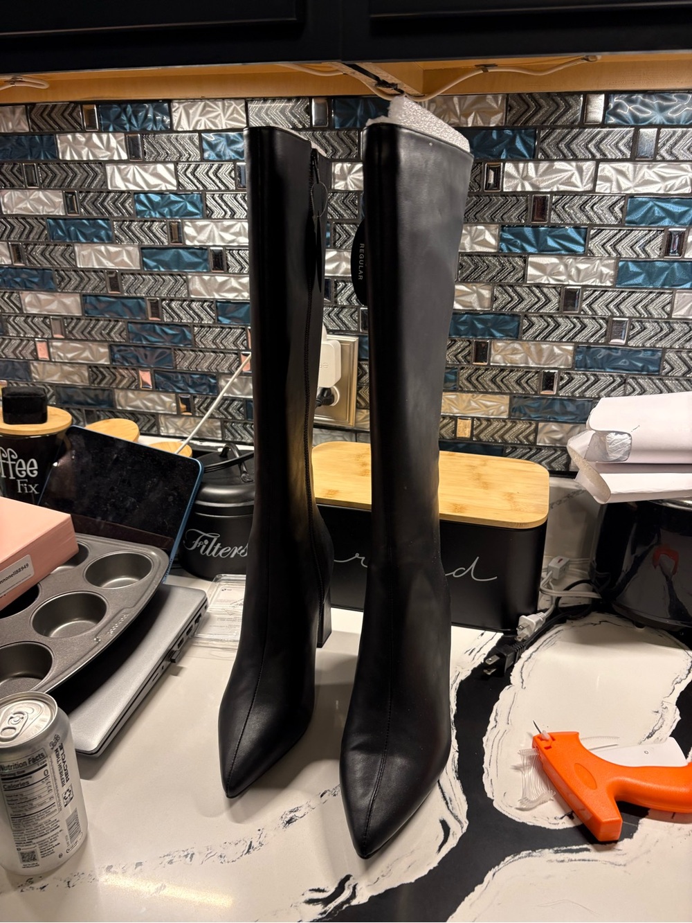 Wild Pair Black Over-the-Knee Pointed Stretch Boots with Back Zip Closure